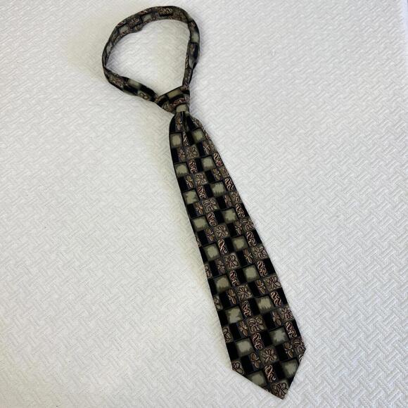 Vintage Protocol Platinum 100% Silk Black Grey Paisley Neck Tie 80s Checkered - Picture 1 of 8